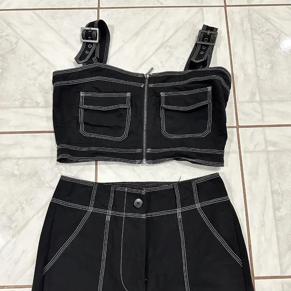 Nicole Miller Y2K Grunge 2 Piece Set Crop Top Size Large and Pants Size Small - Picture 2 of 14